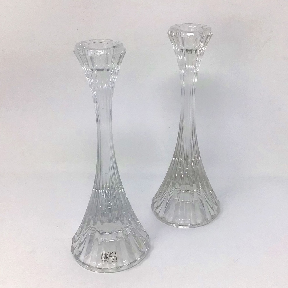 Mikasa Park Lane Lead Crystal Candle Holders 8” Tall Set of 2